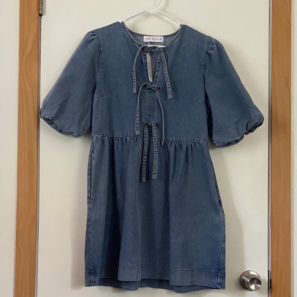 Elegant Denim Puff Sleeve Mini Dress